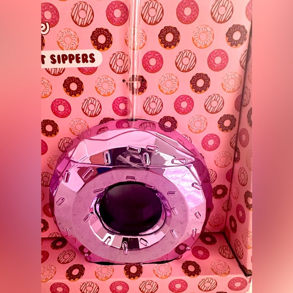 Set of 2 Pink Metallic Donut Sippers with Straws - Picture 2 of 3